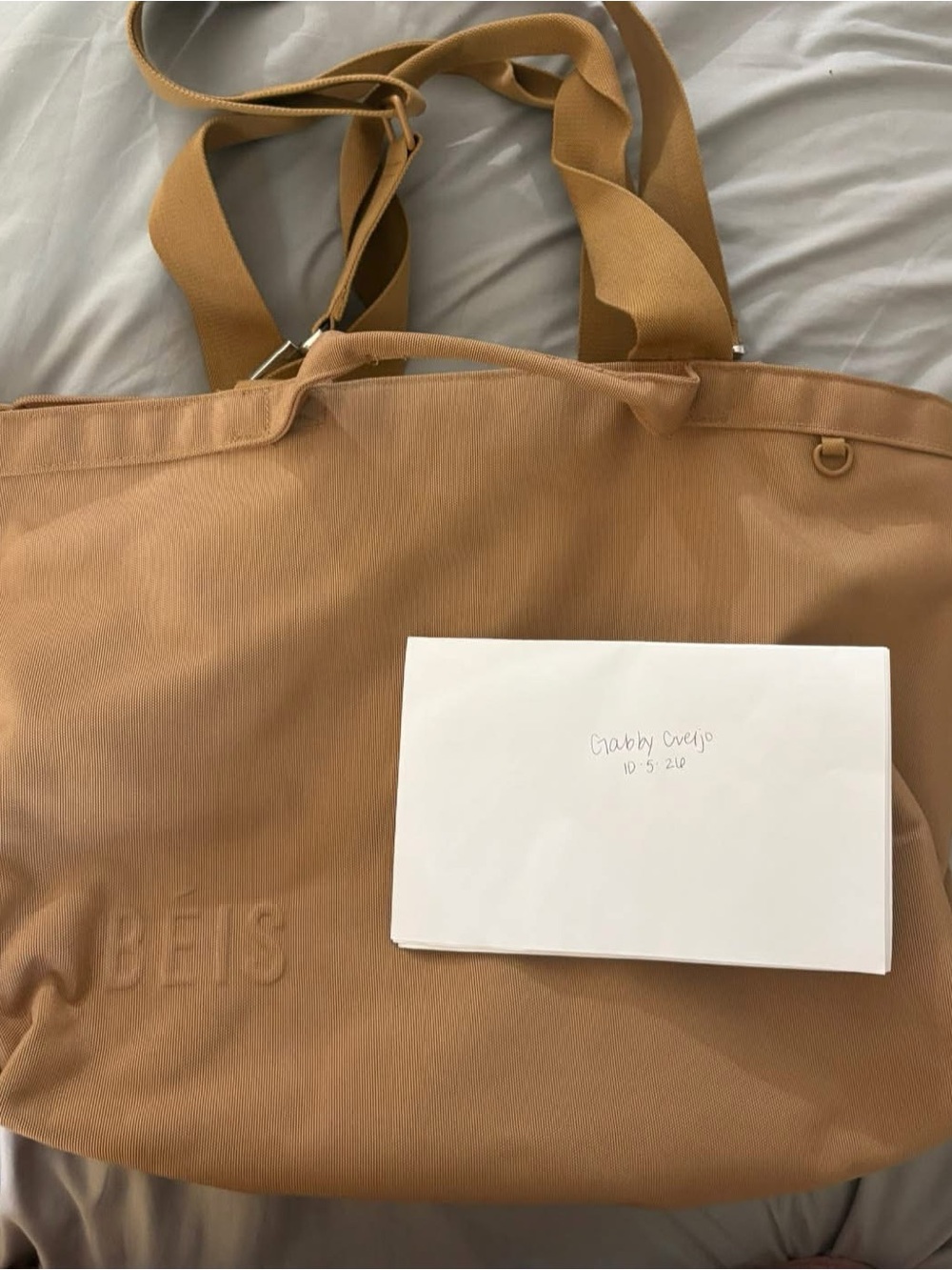 BEIS Camel Travel Tote with Dual Carry Straps